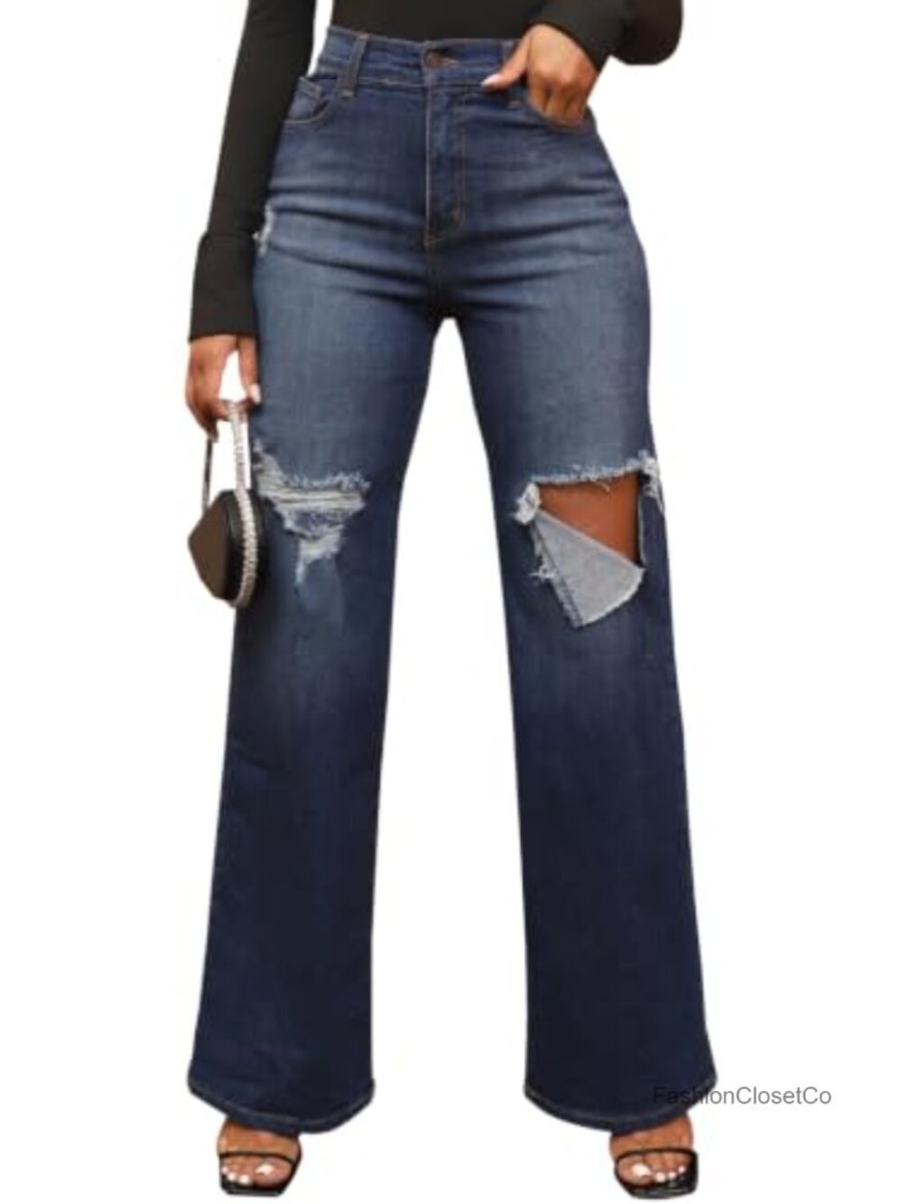 High Waisted Wide Leg Ripped Jeans